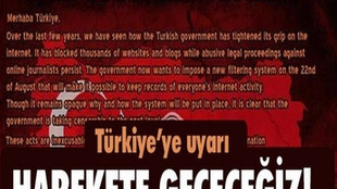 Anonymous'tan Türkiye'ye uyarı!