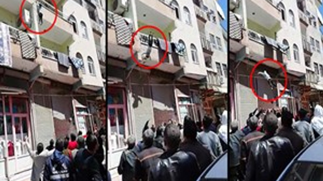 Balkondan düşen çocuğu vatandaşlar havada yakaladı
