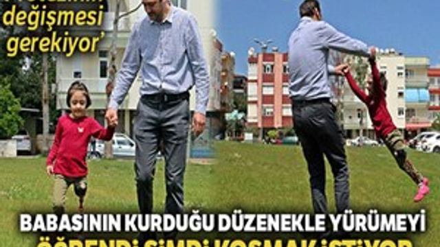 Babasının 150 TL'ye kurduğu düzenekle yürümeyi öğrendi