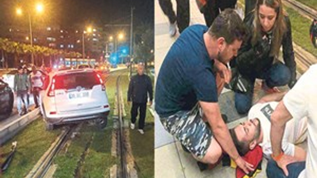 Kazadan kurtulan sürücü yardıma koştu