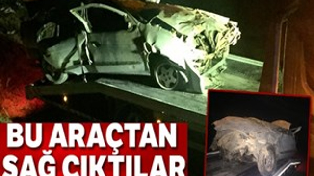 Hurdaya dönen araçtan sağ çıktılar!
