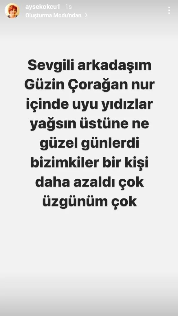 "Bizimkiler" dizisinin ünlü oyuncularından Güzin Çorağan'a yürek burkan veda